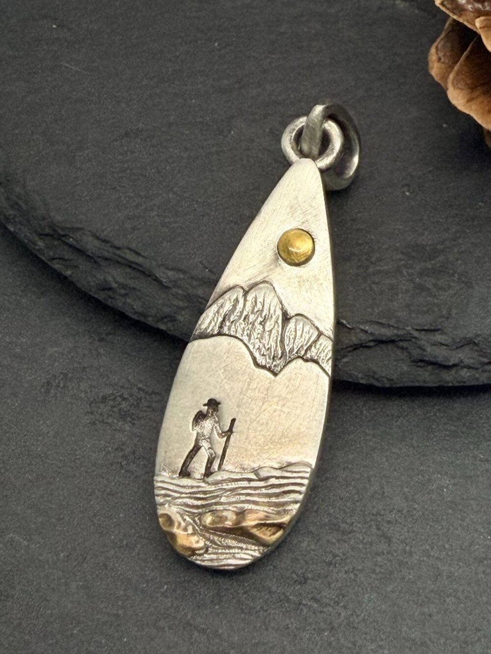 Handmade 925 Sterling Silver Mountain Hiking Pendant Adventure Landscape Jewelry